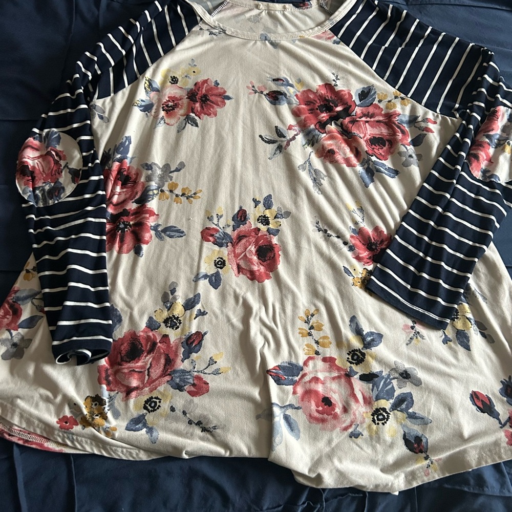 Reborn J Floral and Striped Long Sleeve Top